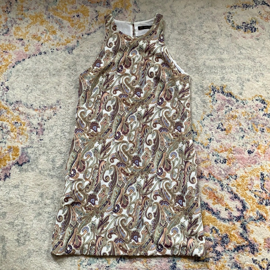 Zara Halter Brocade Jacquard Paisley Mini Dress